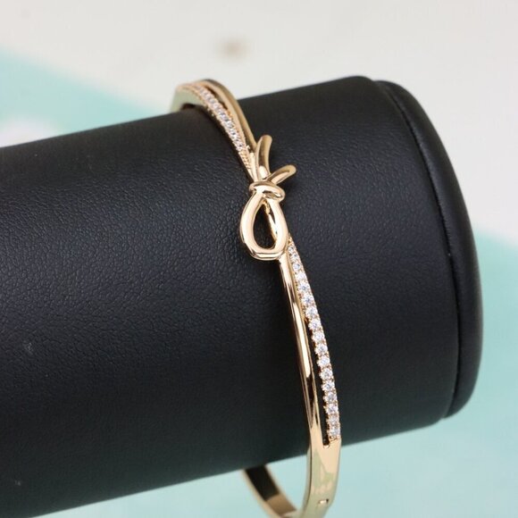 Rose Gold Bow Knot Bangle with Sparkling CZ Accents, XPBL0427 - Picture 6 of 11